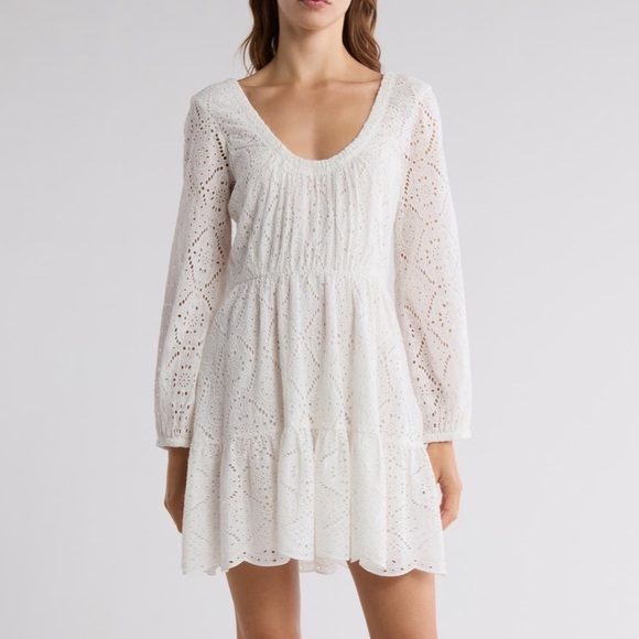 Veronica Beard Calibra White Long Sleeve Eyelet Dress | 6 - Picture 3 of 10